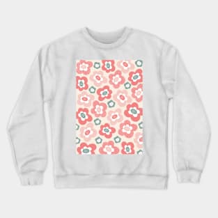 Funky Floral Pattern in Coral Pink and Blue Crewneck Sweatshirt